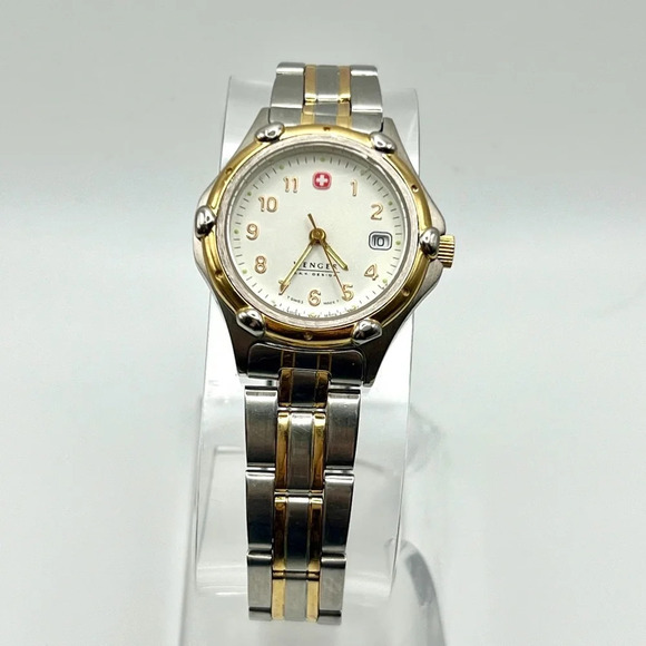 Vintage Wenger 90's Ladies SAK Design Swiss  Silver White Gold Watch Working - Picture 1 of 8